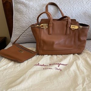 Salvatore Ferragamo Authentic Leather Woman’s Handbag Color: Siena Tan